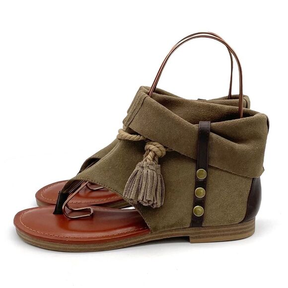 MIA Natasha Tan Stone Suede Boho Thong Ankle Wrap Tassel Sandal Women’s Size 7 - Picture 5 of 16